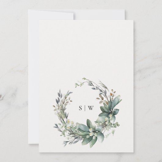 Invitation Rustique Élégant feuillage vert Wreath Couples Dou (Dos)