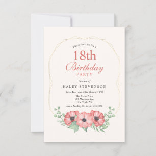 Invitation Rustique Élégant Fleurs Rose Pâle 18e Anniversaire