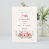 Invitation Rustique Élégant Fleurs Rose Pâle 29e Anniversaire (Debout devant)