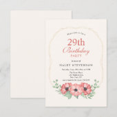 Invitation Rustique Élégant Fleurs Rose Pâle 29e Anniversaire (Devant / Derrière)