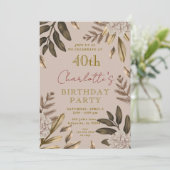 Invitation Rustique élégant Floral 40e anniversaire Invitatio (Debout devant)