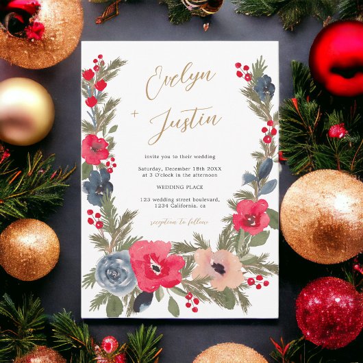 Invitation Rustique Elégant hiver Floral Mariage