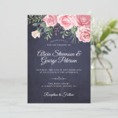 Invitation Rustique élégant mariage d'aquarelle rose marine (Debout devant)