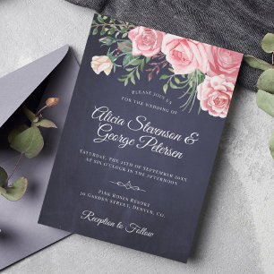 Invitation Rustique élégant mariage d'aquarelle rose marine