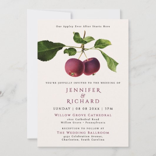 Invitation Rustique Élégant Pomme Bourgogne jamais après Mari (Devant)