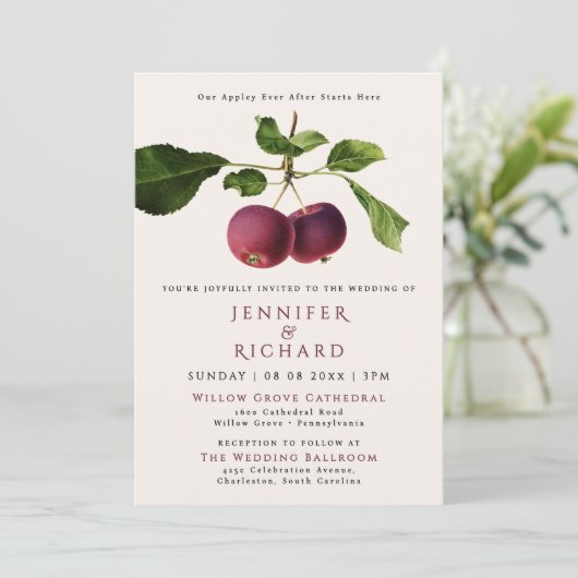 Invitation Rustique Élégant Pomme Bourgogne jamais après Mari (Debout devant)