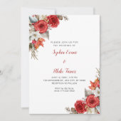 Invitation Rustique Élégant Roses Rouge Chute Mariage blanc (Devant)