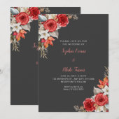 Invitation Rustique Elégant Roses Rouges Automne gris ombre M (Devant / Derrière)