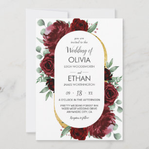 Invitation Rustique Elégant Rouge Rose Floral Mariage blanc o