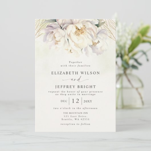 Invitation Rustique Elégant Verdure Blanc Floral Mariage (Debout devant)
