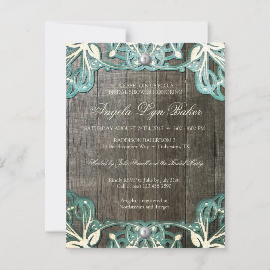 Invitation rustique en bois de Fête de la mariée (Devant)
