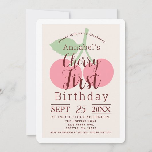 Invitation Rustique En vichy Cherry 1er anniversaire (Devant)