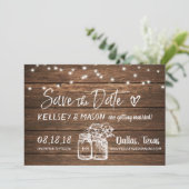 Invitation Rustique Enregistrer la date | Mason Jars & String (Debout devant)