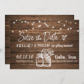 Invitation Rustique Enregistrer la date | Mason Jars & String (Devant / Derrière)
