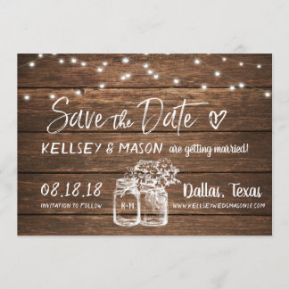 Invitation Rustique Enregistrer la date | Mason Jars & String