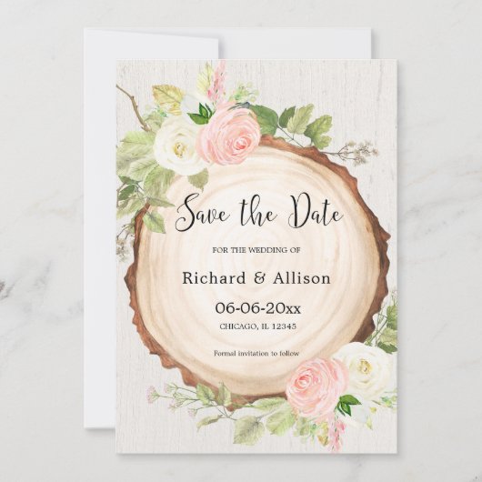 Invitation Rustique Enregistrer la date rose pâle blanc (Devant)