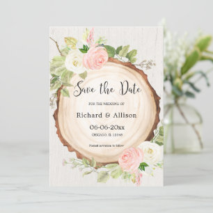 Invitation Rustique Enregistrer la date rose pâle blanc