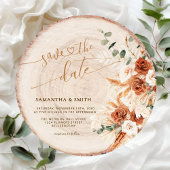 Invitation Rustique Enregistrer la date Round Wood Cut Grain