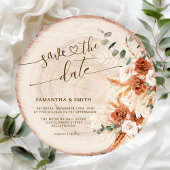 Invitation Rustique Enregistrer la date Round Wood Cut Grain 
