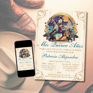 Invitation Rustique Espagnol Mis Quince Bleu Occidental de Qu