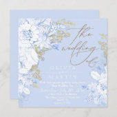 Invitation Rustique et élégant Florals Mariage or Dusty bleu (Devant / Derrière)