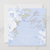 Invitation Rustique et élégant Florals Mariage or Dusty bleu (Devant)