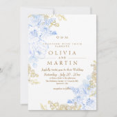 Invitation Rustique et élégant Florals Rose Mariage or (Devant)
