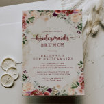 Invitation Rustique Été Floral Bridesservatrices Brunch Douch<br><div class="desc">Cette invitation à la brunch aux fleurs d'été rustique est parfaite pour un simple wedding shower. Le design est composé de fleurs d'aquarelle bordeaux,  roses et rousses avec des feuilles verts dans un arrière - plan verni brun.</div>