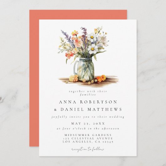Invitation Rustique été Floral Mason Jar Mariage (Devant / Derrière)