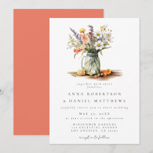 Invitation Rustique été Floral Mason Jar Mariage
