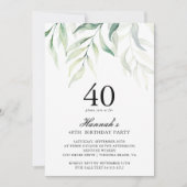 Invitation Rustique Eucalyptus 40e anniversaire de fête Invit (Devant)