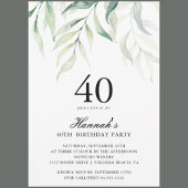 Invitation Rustique Eucalyptus 40e anniversaire de fête Invit