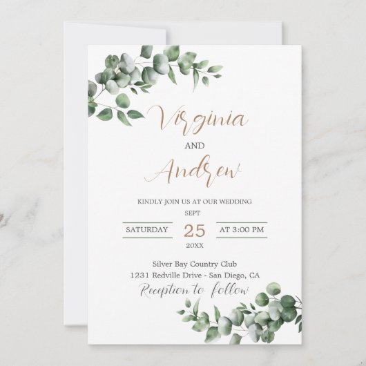 Invitation Rustique Eucalyptus Feuille Mariage de verdure (Devant)