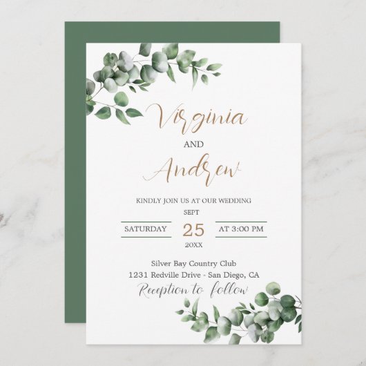 Invitation Rustique Eucalyptus Feuille Mariage de verdure (Devant / Derrière)