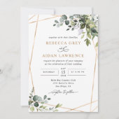 Invitation Rustique Eucalyptus Feuille Mariage d'or vert (Devant)