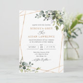 Invitation Rustique Eucalyptus Feuille Mariage d'or vert (Debout devant)