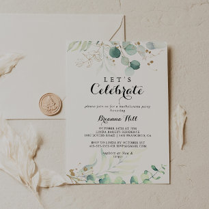 Invitation Rustique Eucalyptus Gold Fêtons la fête