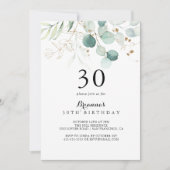 Invitation Rustique Eucalyptus Gold Floral 30e fête d'anniver (Devant)