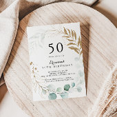 Invitation Rustique Eucalyptus Gold Floral 50e fête d'anniver