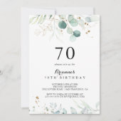 Invitation Rustique Eucalyptus Gold Floral 70e fête d'anniver (Devant)