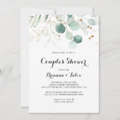 Invitation Rustique Eucalyptus Gold Floral Couples Douche (Devant)