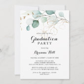 Invitation Rustique Eucalyptus Gold Floral Graduation Party (Devant)