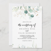 Invitation Rustique Eucalyptus Gold Floral Le Mariage De (Devant)