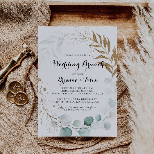 Invitation Rustique Eucalyptus Gold Floral Mariage Brunch
