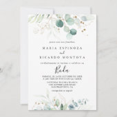 Invitation Rustique Eucalyptus Gold Floral Mariage espagnol (Devant)