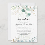 Invitation Rustique Eucalyptus Gold Floral Sip et voir (Devant)