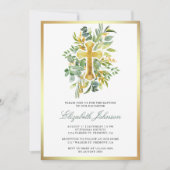 Invitation Rustique Eucalyptus Gold Greenerm Baptême (Devant)