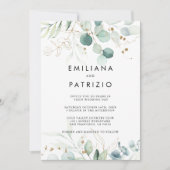 Invitation Rustique Eucalyptus Gold Mariage avant et arrière (Devant)