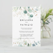 Invitation Rustique Eucalyptus Gold Mariage avant et arrière (Debout devant)