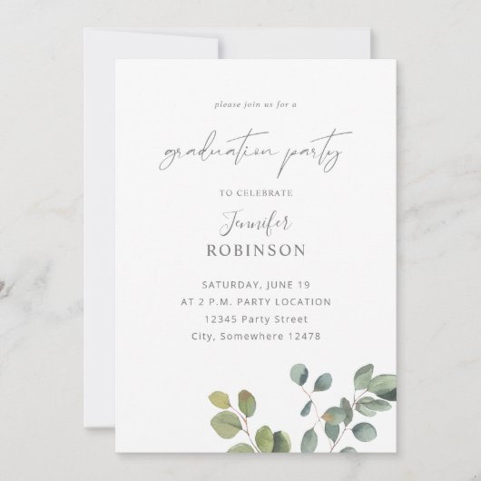 Invitation Rustique Eucalyptus Green Duo 2 Graduation Party (Devant)